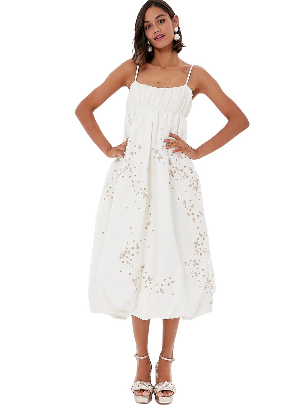 New AGUA BENDITA Limonaria Embroidered Applique Tie-Back Midi Dress Small TNuck